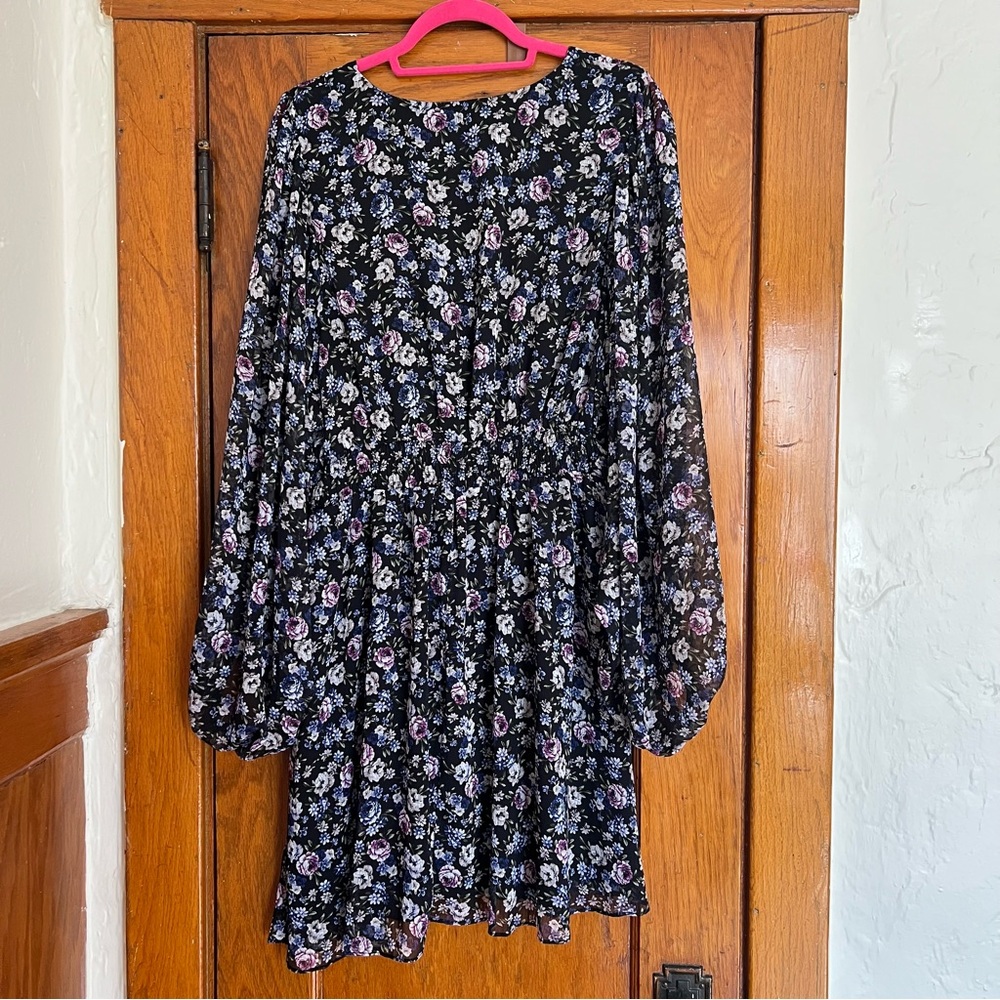 City Chic Blue Long Sleeve V-Neck Sundress - Picture 5 of 8